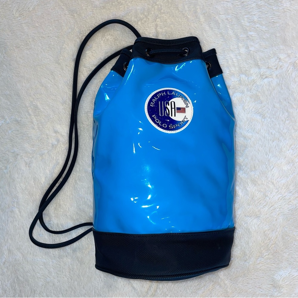 Ralph Lauren Blue and Black Duffel Bag with Cylindrical Design